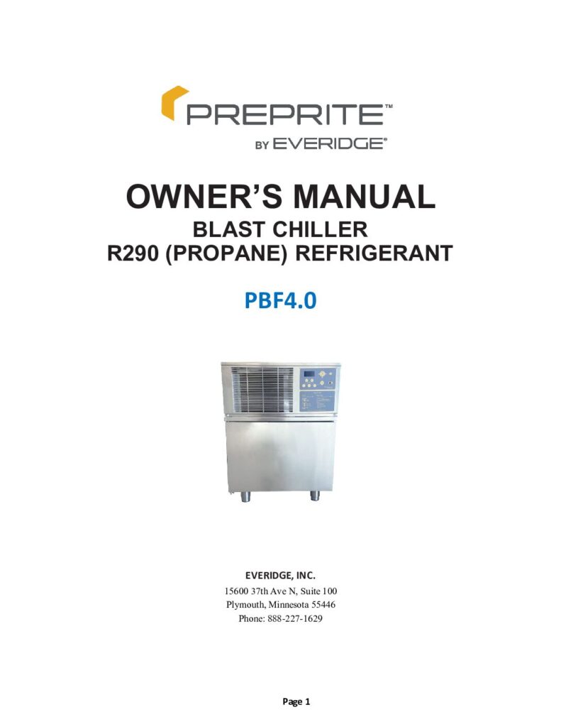 PREPRITE PBF4.0 R290 BLAST CHILLER MANUAL