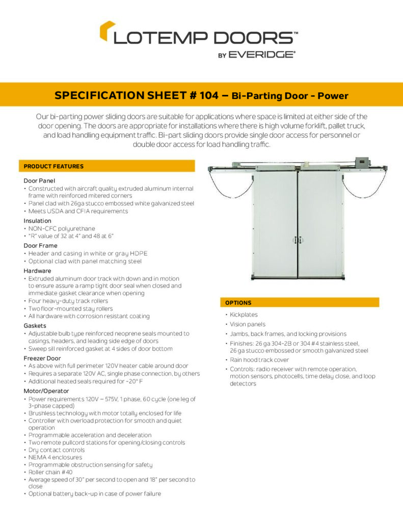 BI-PART SLIDE DOORS - POWER DOOR SPECIFICATIONS