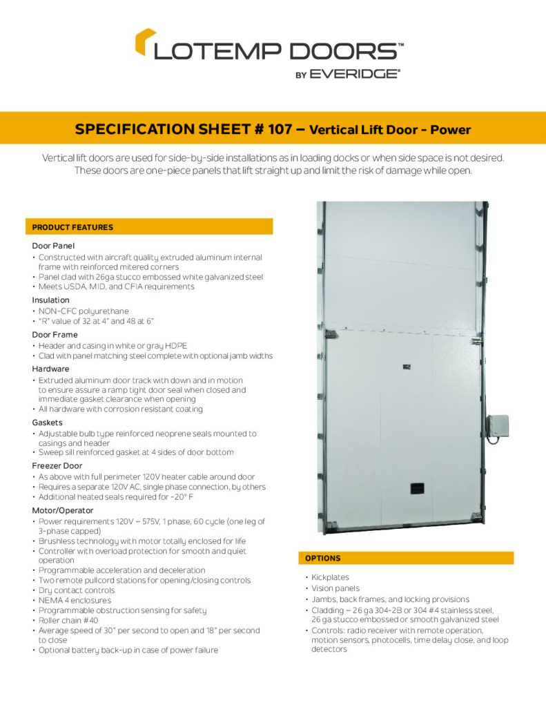 SINGLE VERTICAL LIFT DOOR - POWER DOOR SPECIFICATIONS