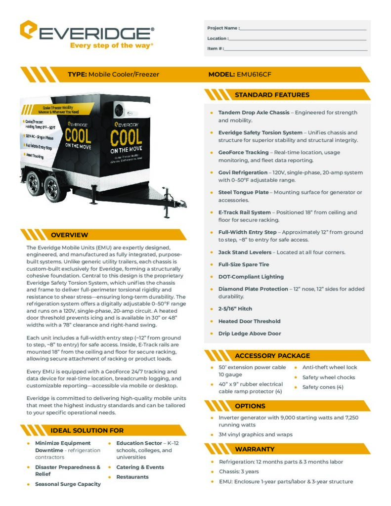 Cool on the Move EMU616CF Spec Sheet