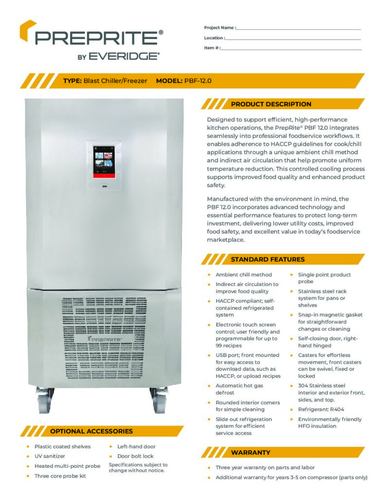 PrepRite PBF12.0 Spec Sheet