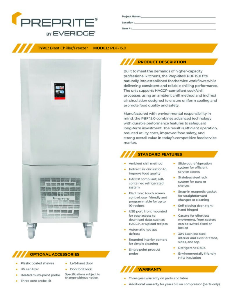 PrepRite PBF15.0 Spec Sheet