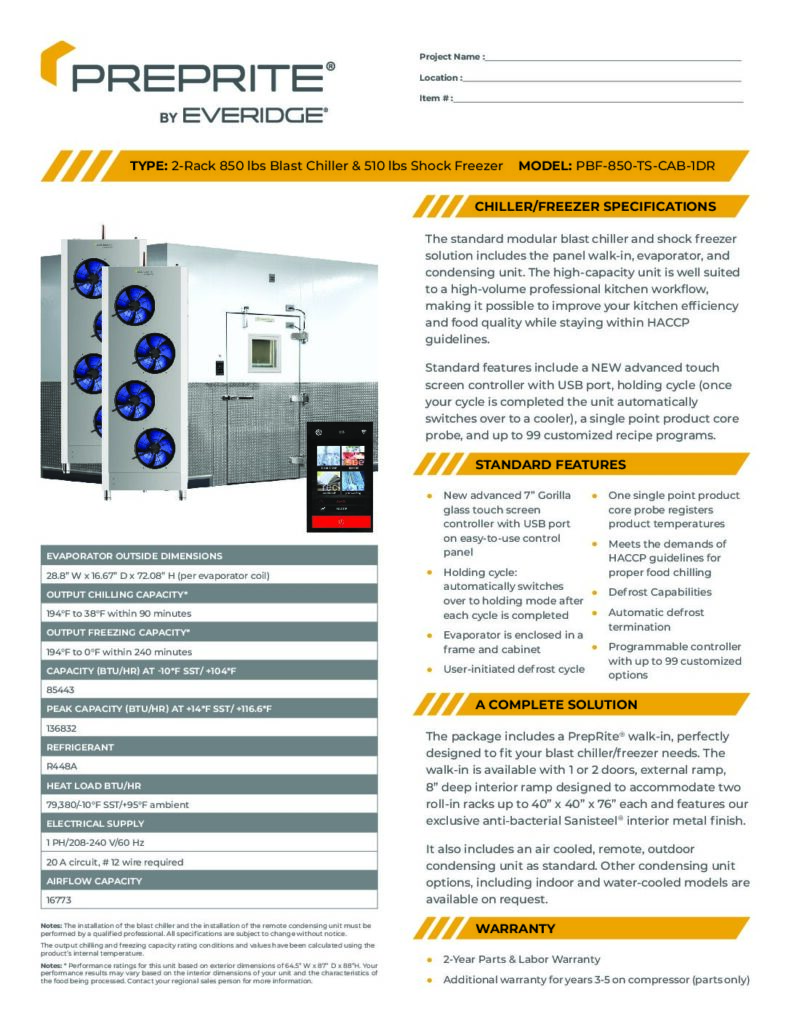 PREPRITE PBF 850 SPEC SHEET